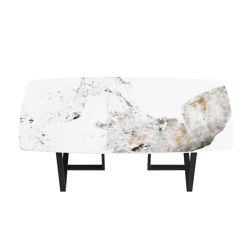 Table à manger moderne en marbre artificiel avec base en acier au carbone