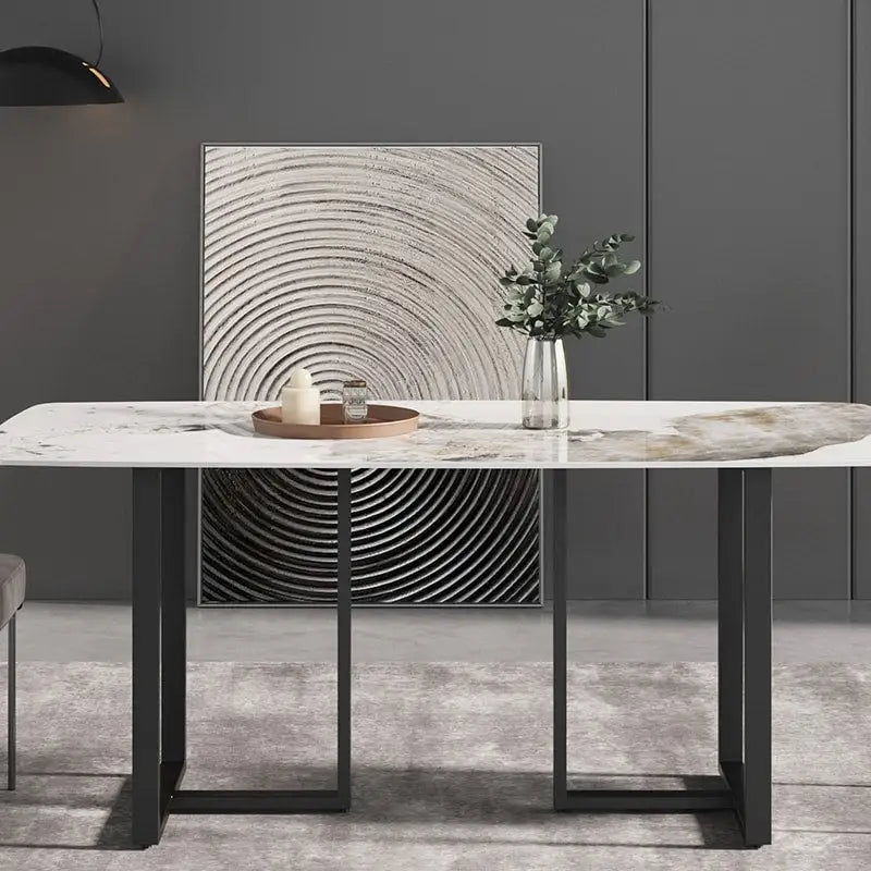 Table à manger moderne en marbre artificiel avec base en acier au carbone