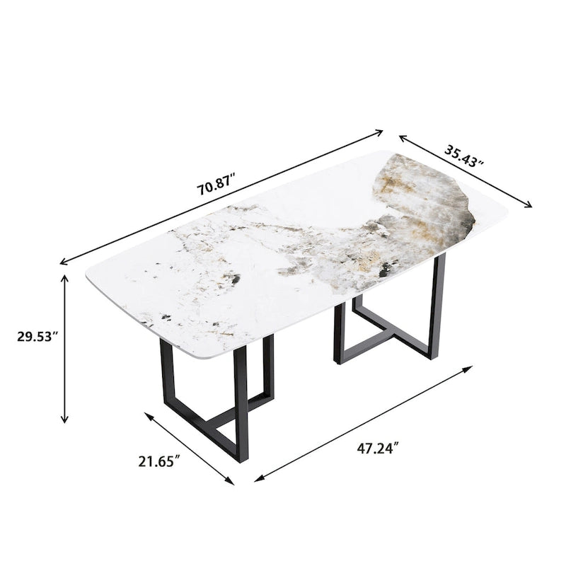 Table à manger moderne en marbre artificiel avec base en acier au carbone