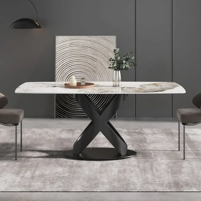Table à manger moderne en marbre artificiel avec base en acier au carbone