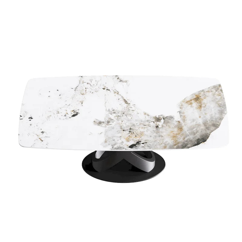 Table à manger moderne en marbre artificiel avec base en acier au carbone