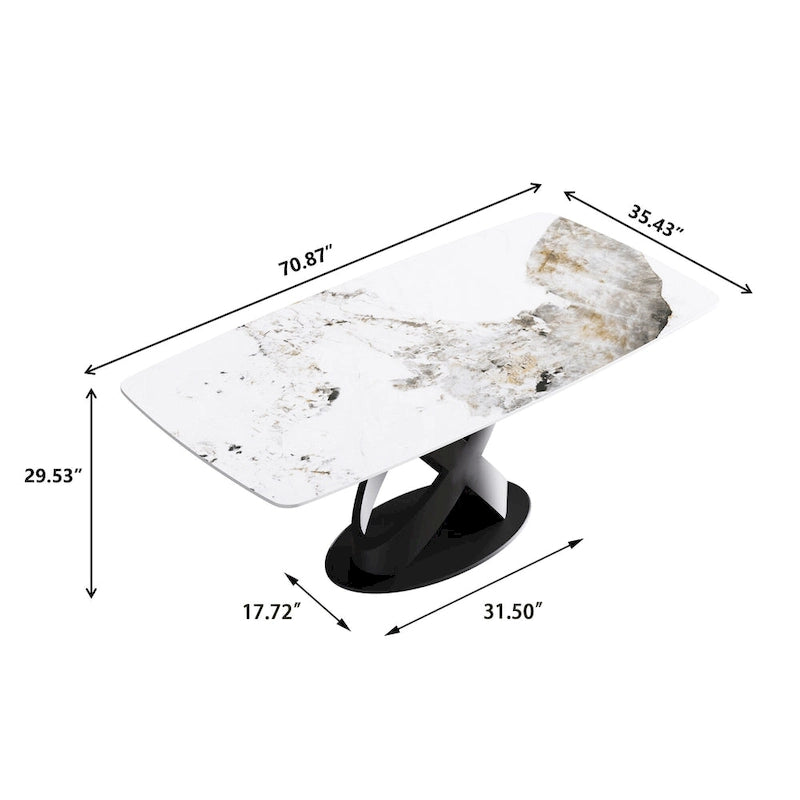 Table à manger moderne en marbre artificiel avec base en acier au carbone