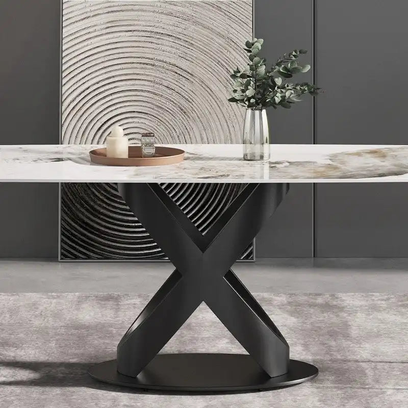 Table à manger moderne en marbre artificiel avec base en acier au carbone