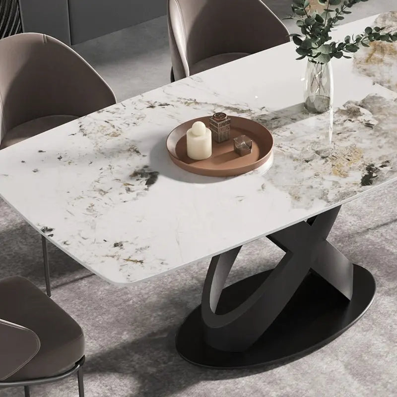 Table à manger moderne en marbre artificiel avec base en acier au carbone