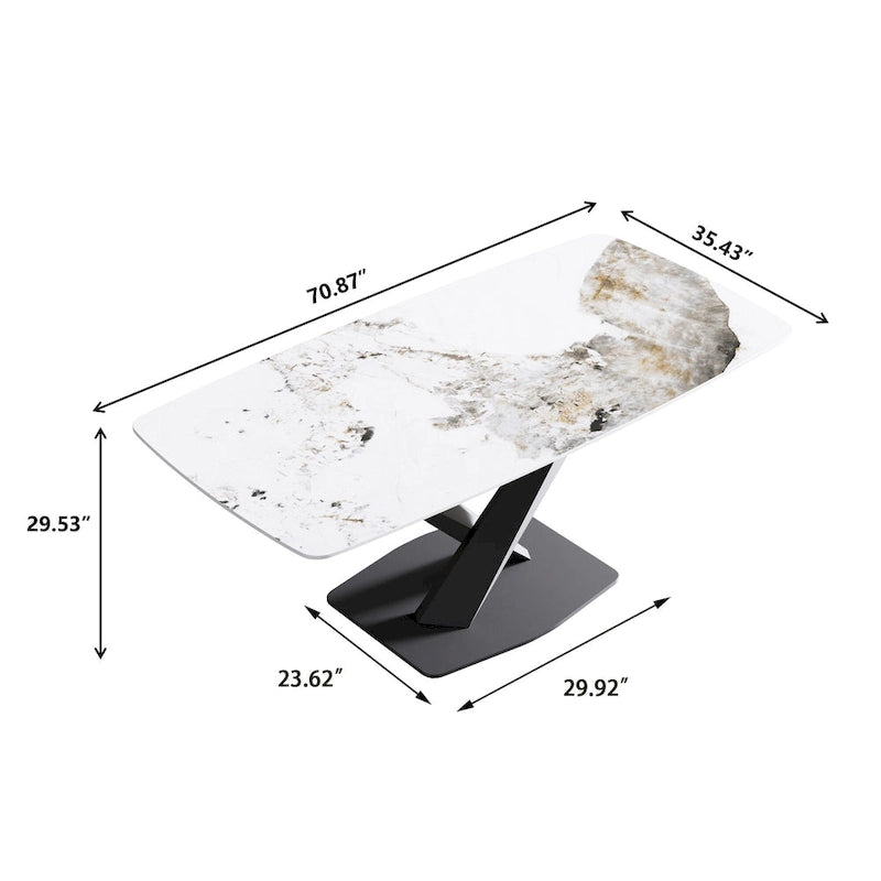 Table à manger moderne en marbre artificiel avec base en acier au carbone