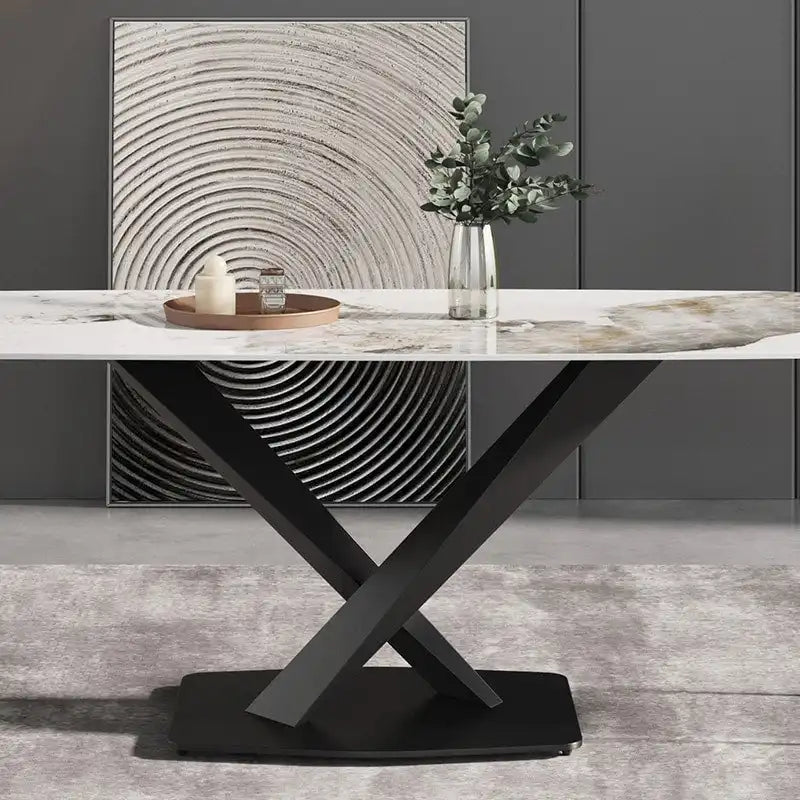 Table à manger moderne en marbre artificiel avec base en acier au carbone