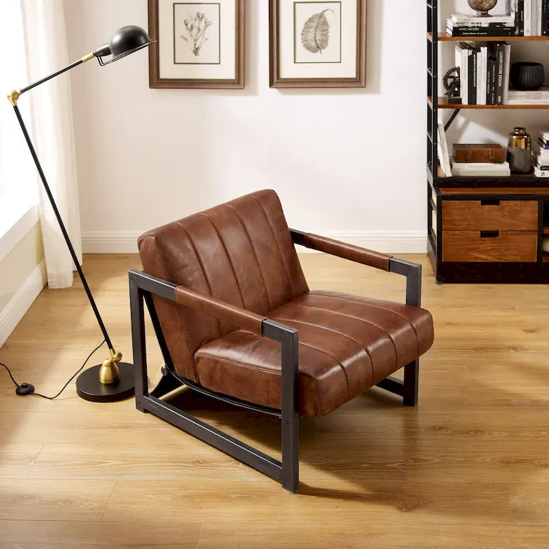 Fauteuil d'appoint de salon en cuir véritable