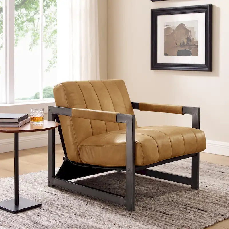 Fauteuil d'appoint de salon en cuir véritable