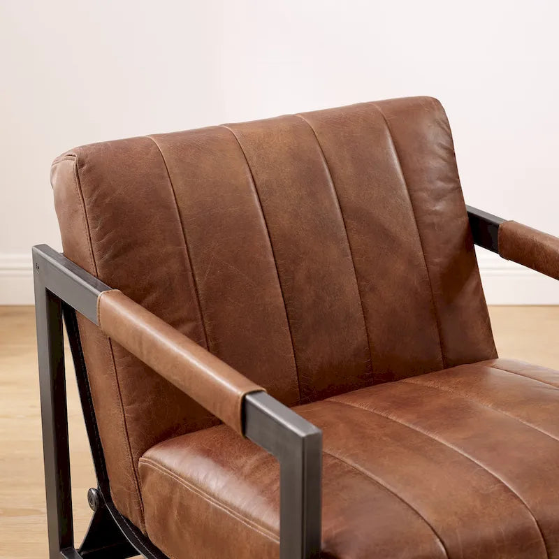 Fauteuil d'appoint de salon en cuir véritable