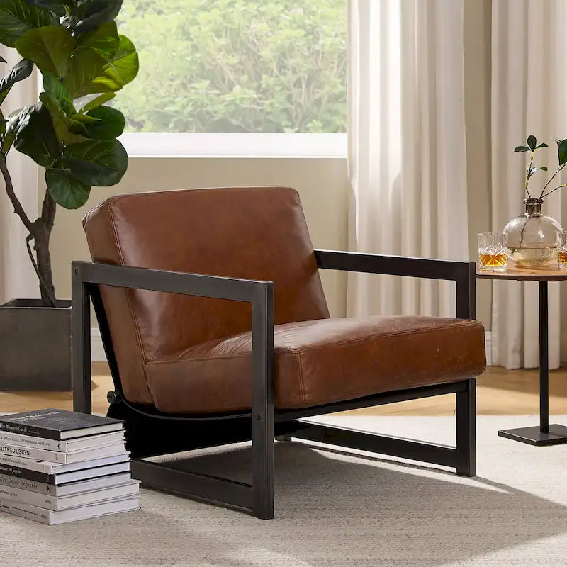 Fauteuil d'appoint de salon en cuir véritable