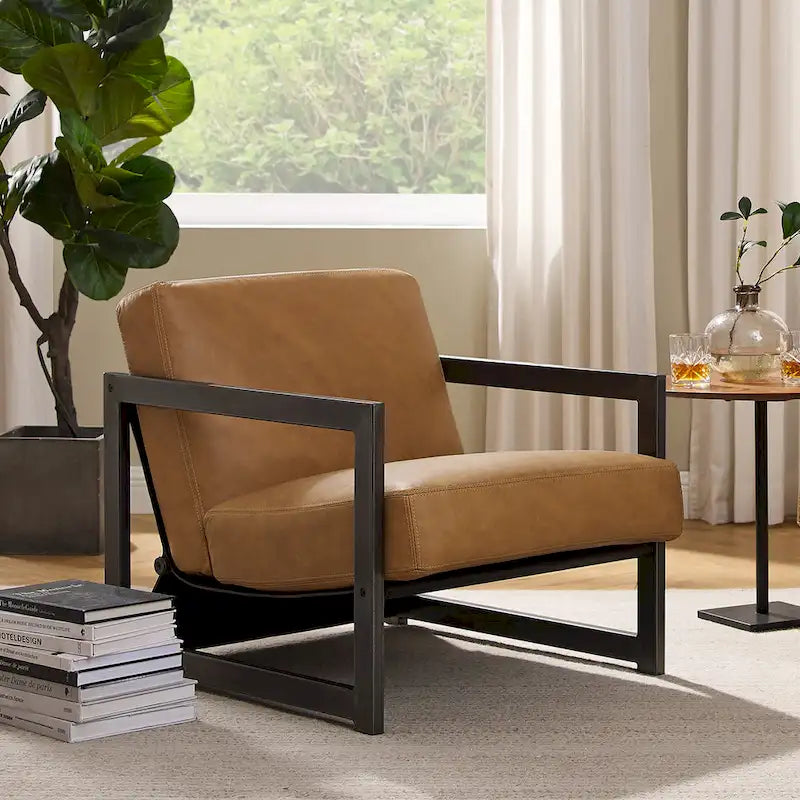 Fauteuil d'appoint de salon en cuir véritable