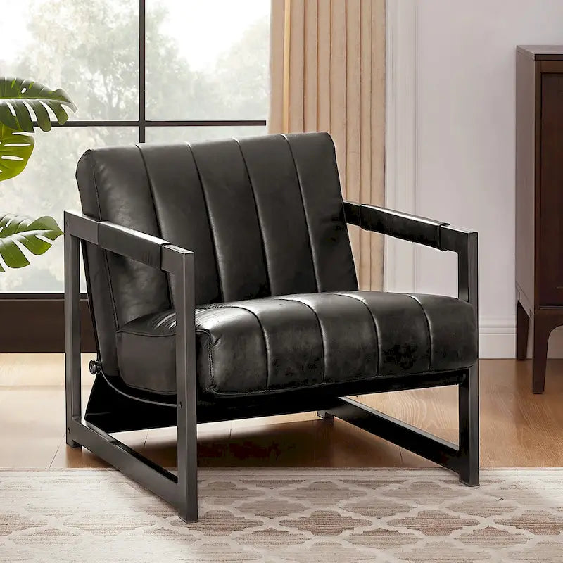 Fauteuil d'appoint de salon en cuir véritable