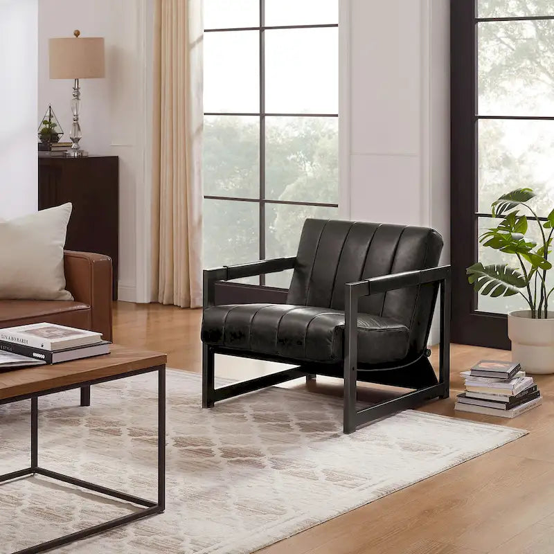 Fauteuil d'appoint de salon en cuir véritable