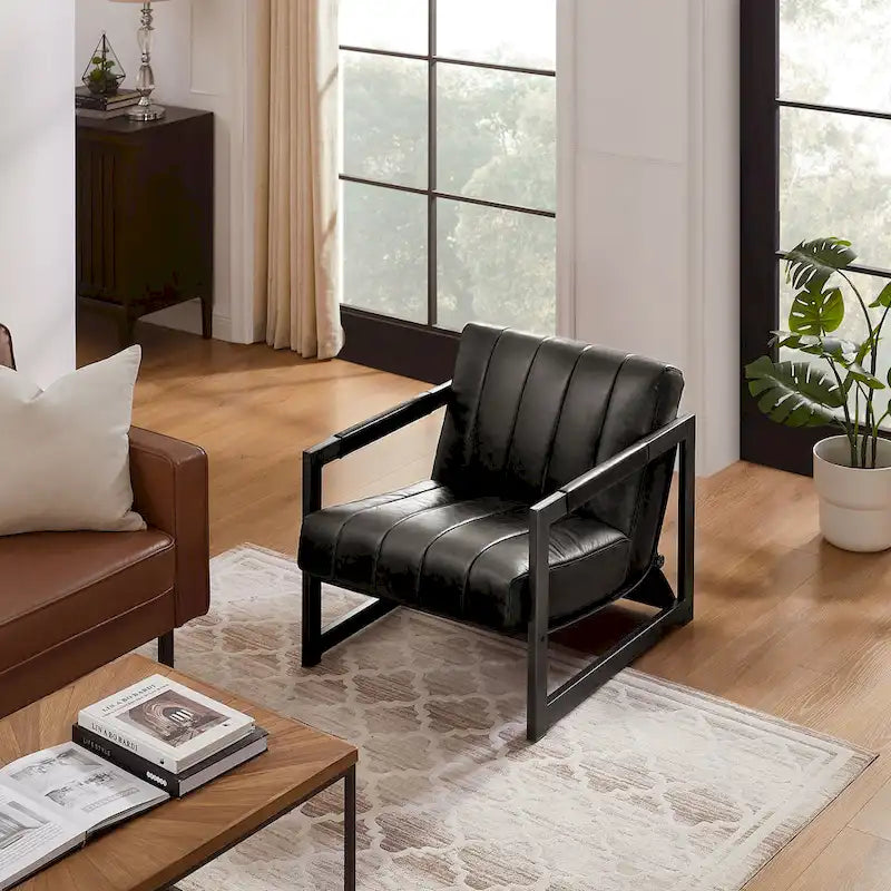 Fauteuil d'appoint de salon en cuir véritable