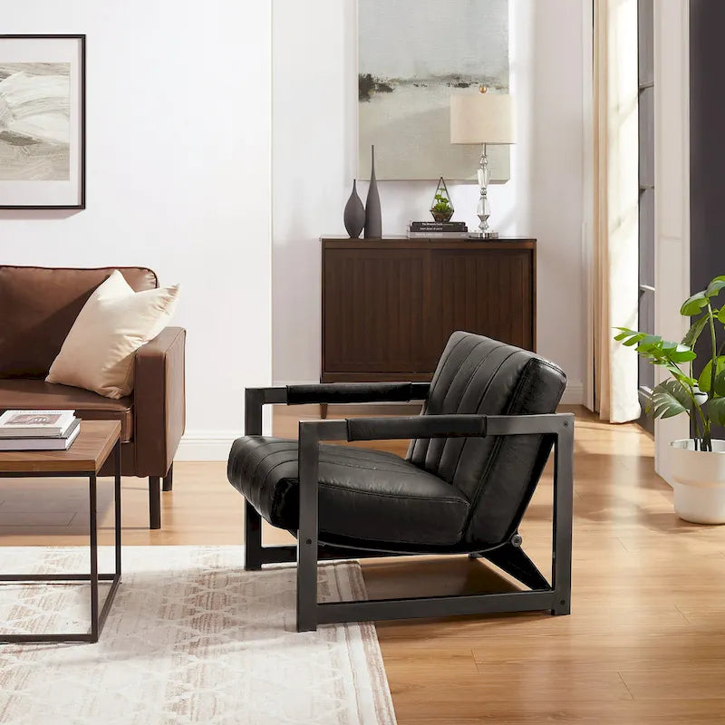 Fauteuil d'appoint de salon en cuir véritable