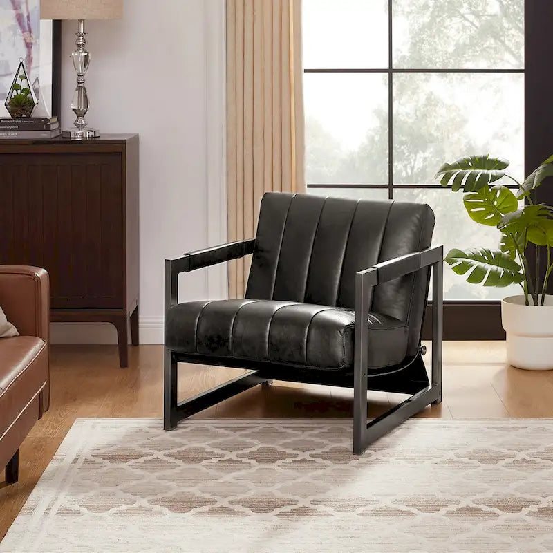 Fauteuil d'appoint de salon en cuir véritable