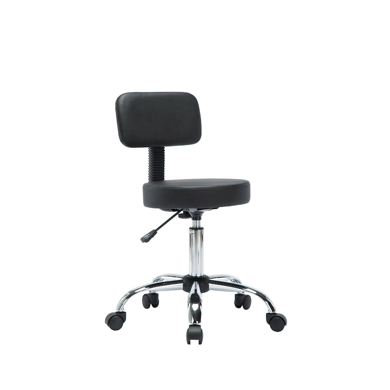 Tabouret de travail roulant réglable avec siège en similicuir et repose-pieds pliable