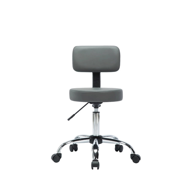 Tabouret de travail roulant réglable avec siège en similicuir et repose-pieds pliable