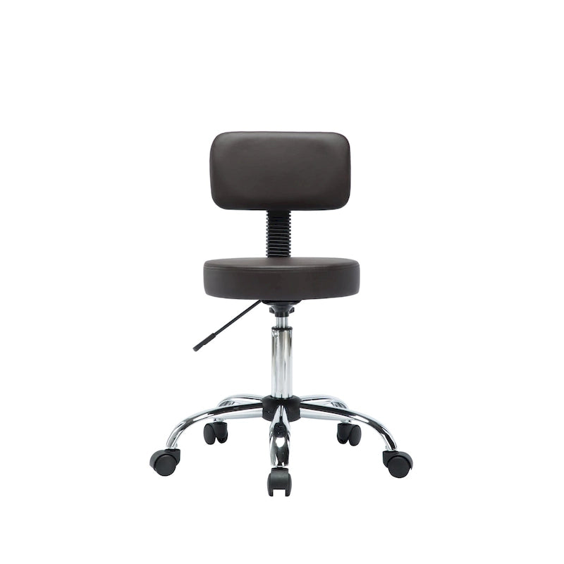 Tabouret de travail roulant réglable avec siège en similicuir et repose-pieds pliable