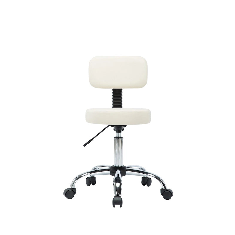 Tabouret de travail roulant réglable avec siège en similicuir et repose-pieds pliable