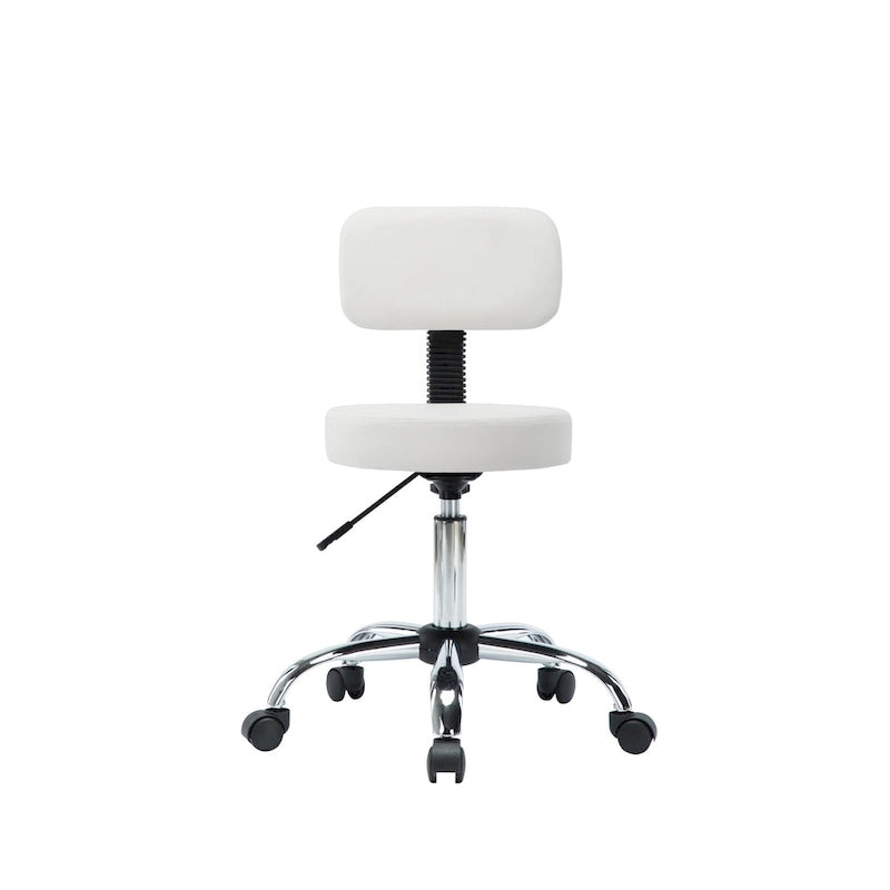 Tabouret de travail roulant réglable avec siège en similicuir et repose-pieds pliable