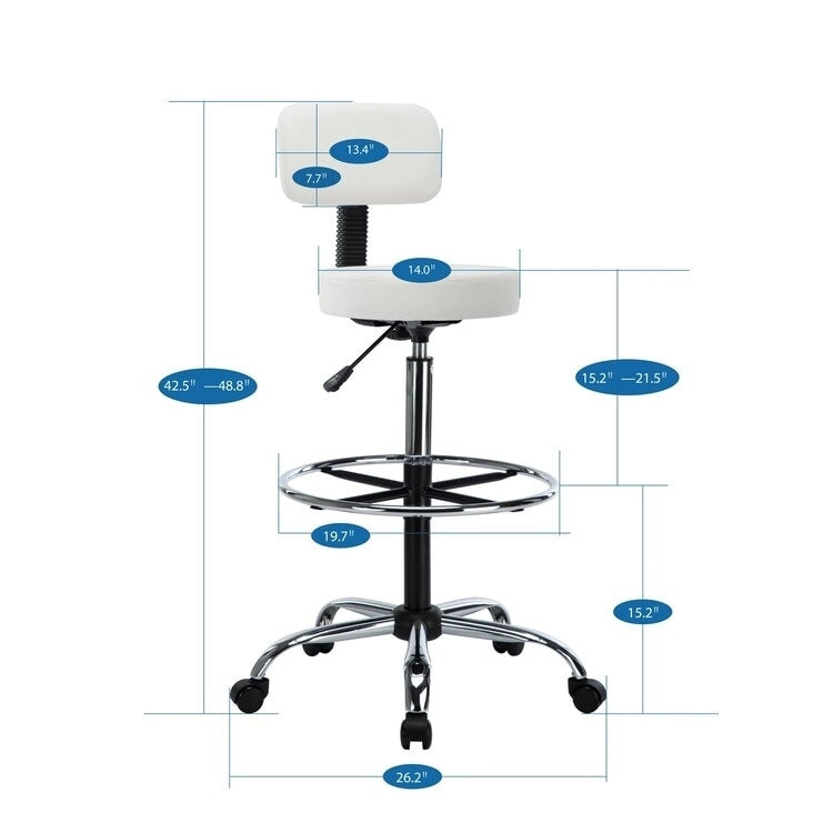 Tabouret de travail roulant réglable avec siège en similicuir et repose-pieds pliable