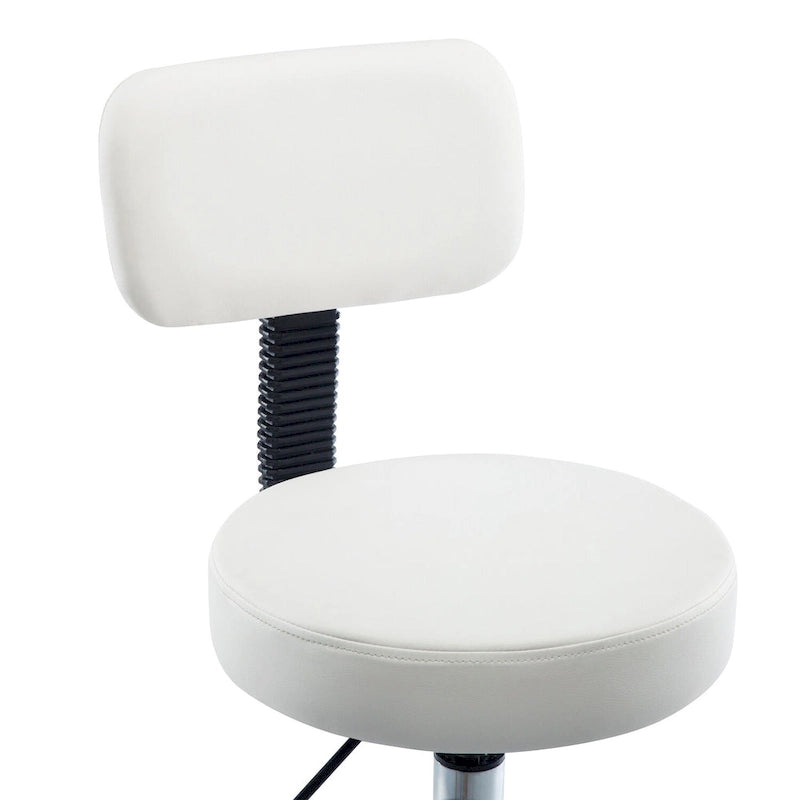 Tabouret de travail roulant réglable avec siège en similicuir et repose-pieds pliable