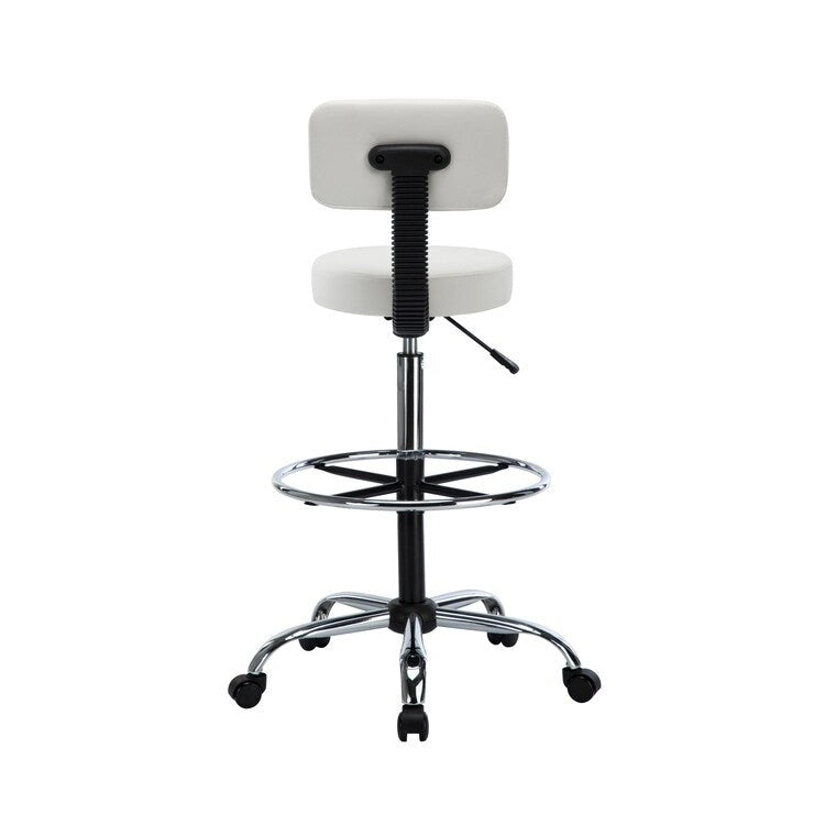 Tabouret de travail roulant réglable avec siège en similicuir et repose-pieds pliable