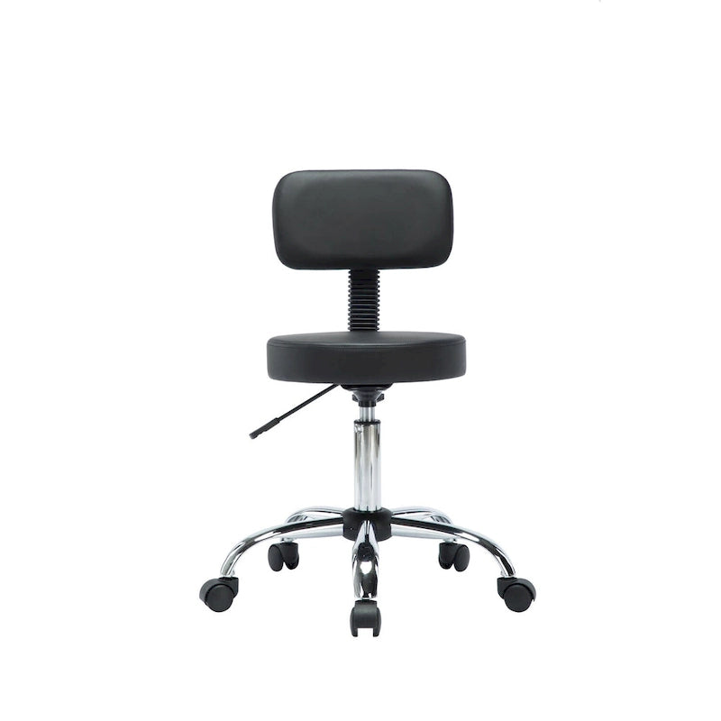 Tabouret de travail roulant réglable avec siège en similicuir et repose-pieds pliable