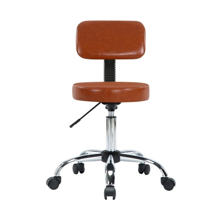 Tabouret de travail roulant réglable avec siège en similicuir et repose-pieds pliable