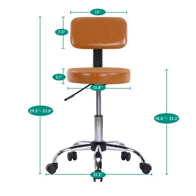 Tabouret de travail roulant réglable avec siège en similicuir et repose-pieds pliable