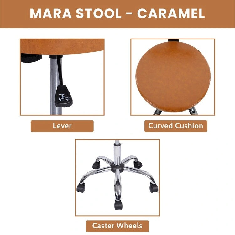 Tabouret de travail roulant réglable avec siège en similicuir et repose-pieds pliable