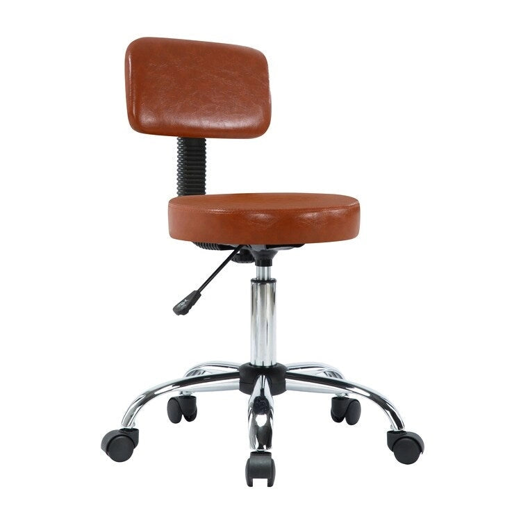 Tabouret de travail roulant réglable avec siège en similicuir et repose-pieds pliable