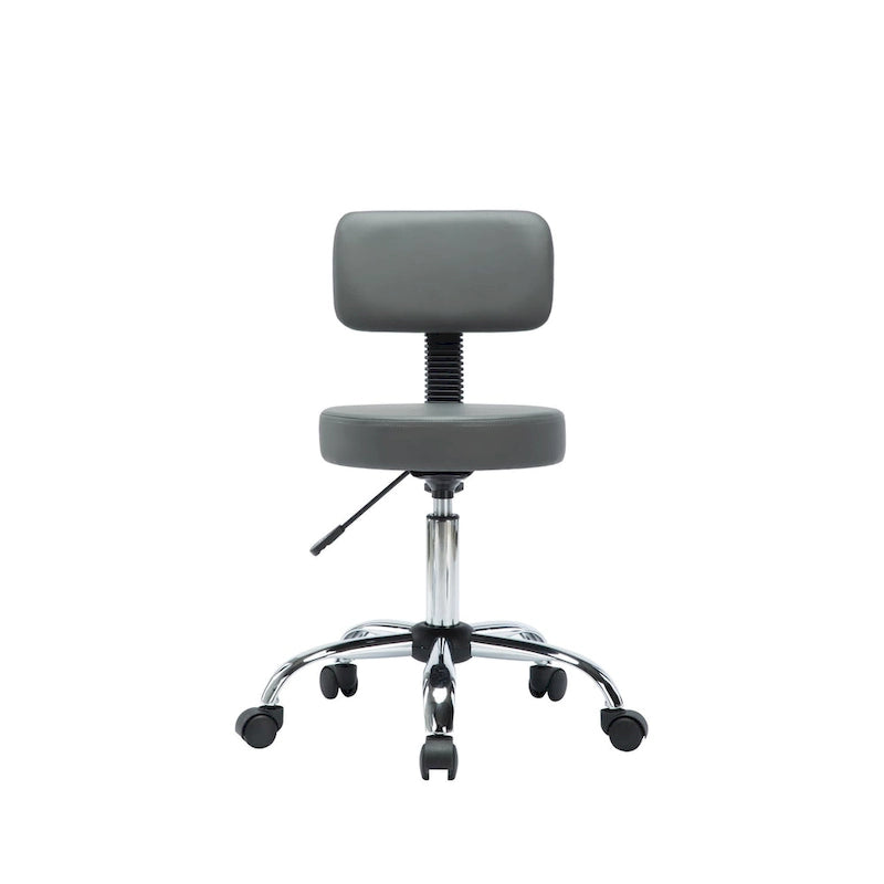 Tabouret de travail roulant réglable avec siège en similicuir et repose-pieds pliable