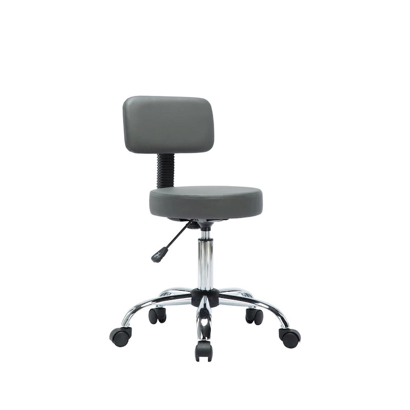 Tabouret de travail roulant réglable avec siège en similicuir et repose-pieds pliable