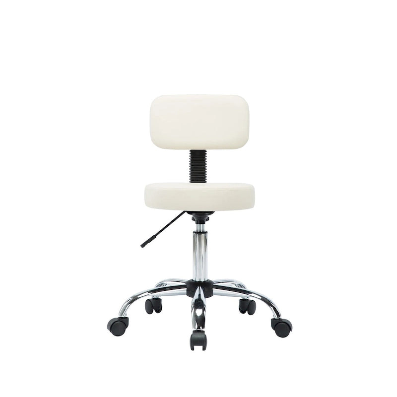 Tabouret de travail roulant réglable avec siège en similicuir et repose-pieds pliable