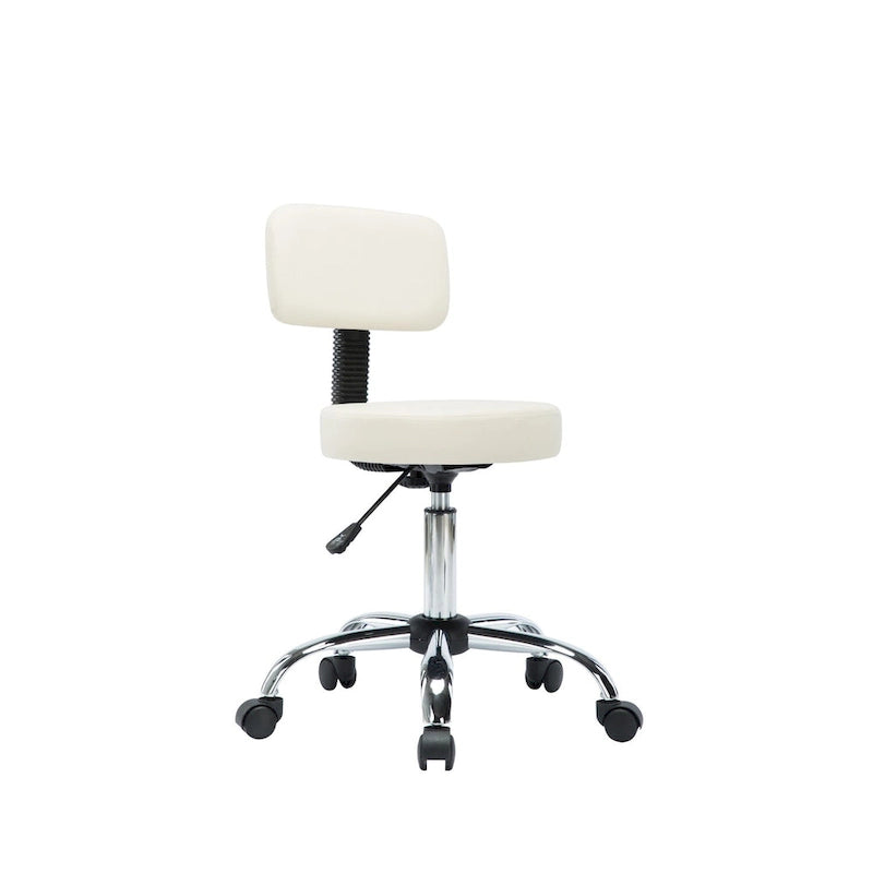 Tabouret de travail roulant réglable avec siège en similicuir et repose-pieds pliable