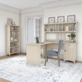Bureau profilé avec huche et bibliothèque à 5 étagères, blanc