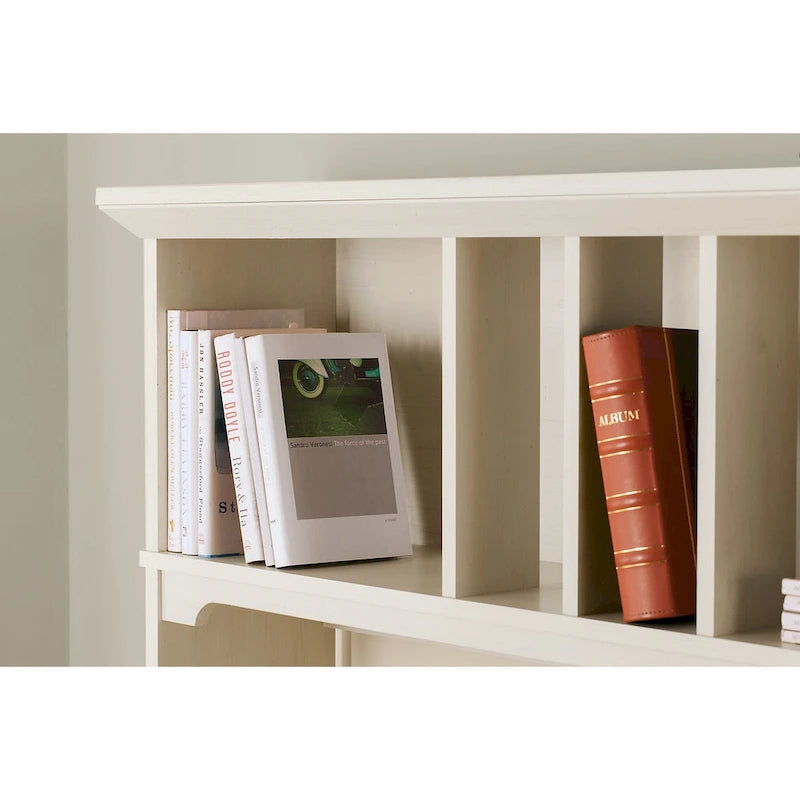 Bureau profilé avec huche et bibliothèque à 5 étagères, blanc