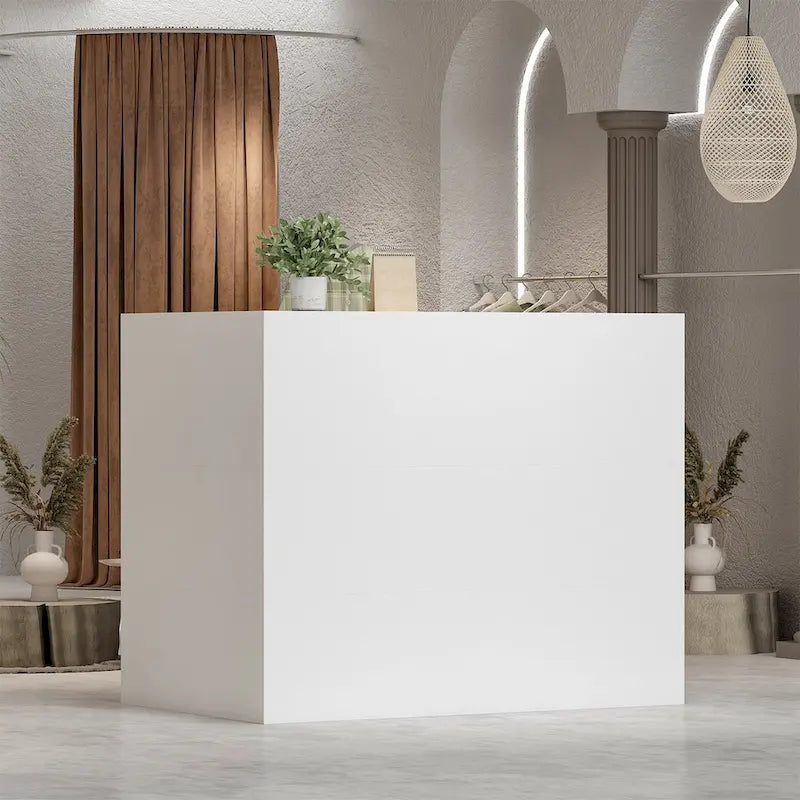 Comptoir de réception moderne en forme de L, blanc
