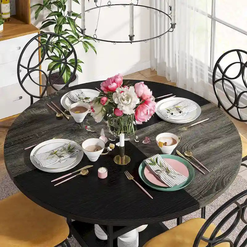Table de cuisine Table à manger Étagère de rangement Pieds en métal Plateau en bois
