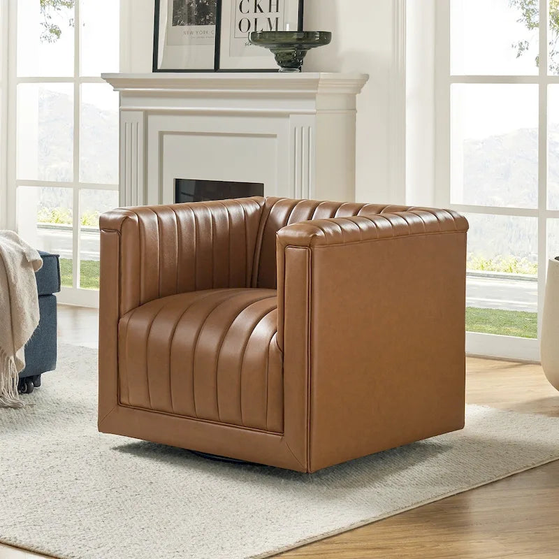 Fauteuil pivotant moderne en cuir tapissé