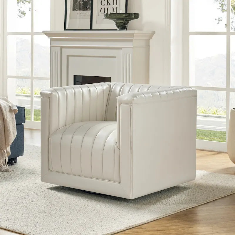 Fauteuil pivotant moderne en cuir tapissé