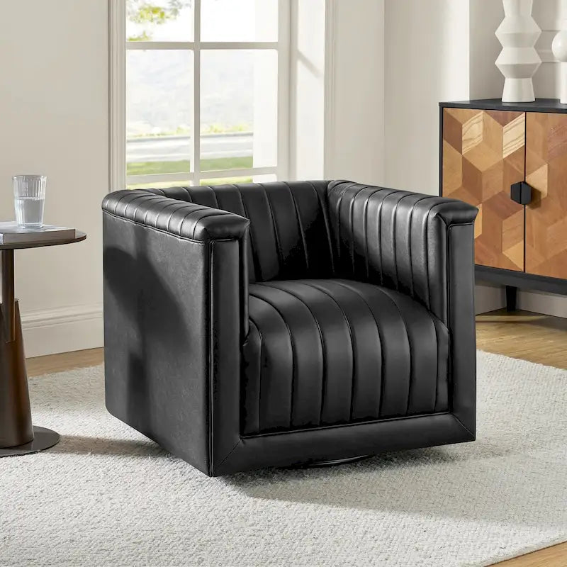 Fauteuil pivotant moderne en cuir tapissé
