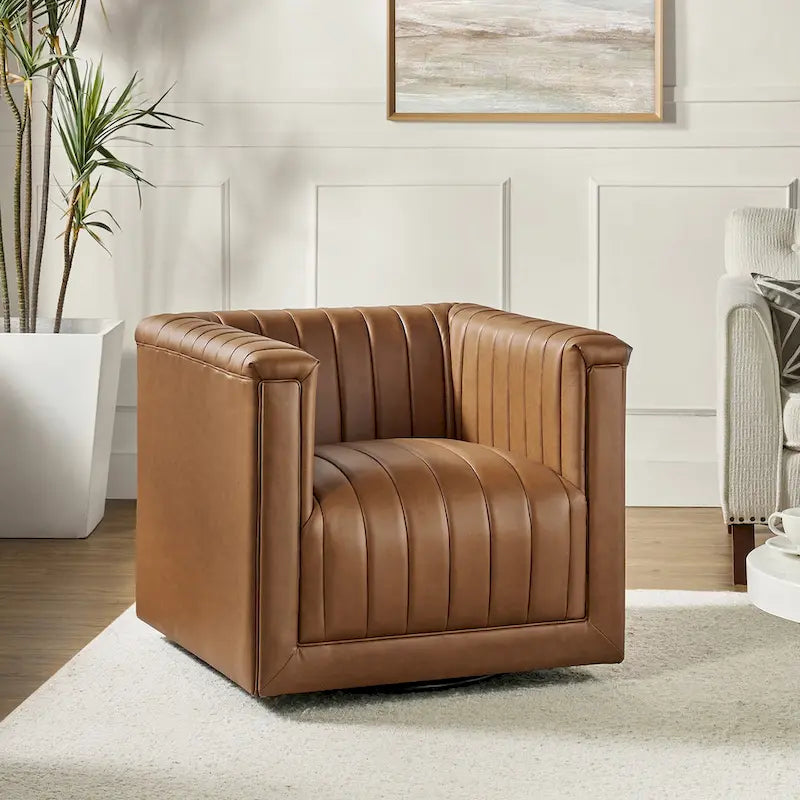 Fauteuil pivotant moderne en cuir tapissé