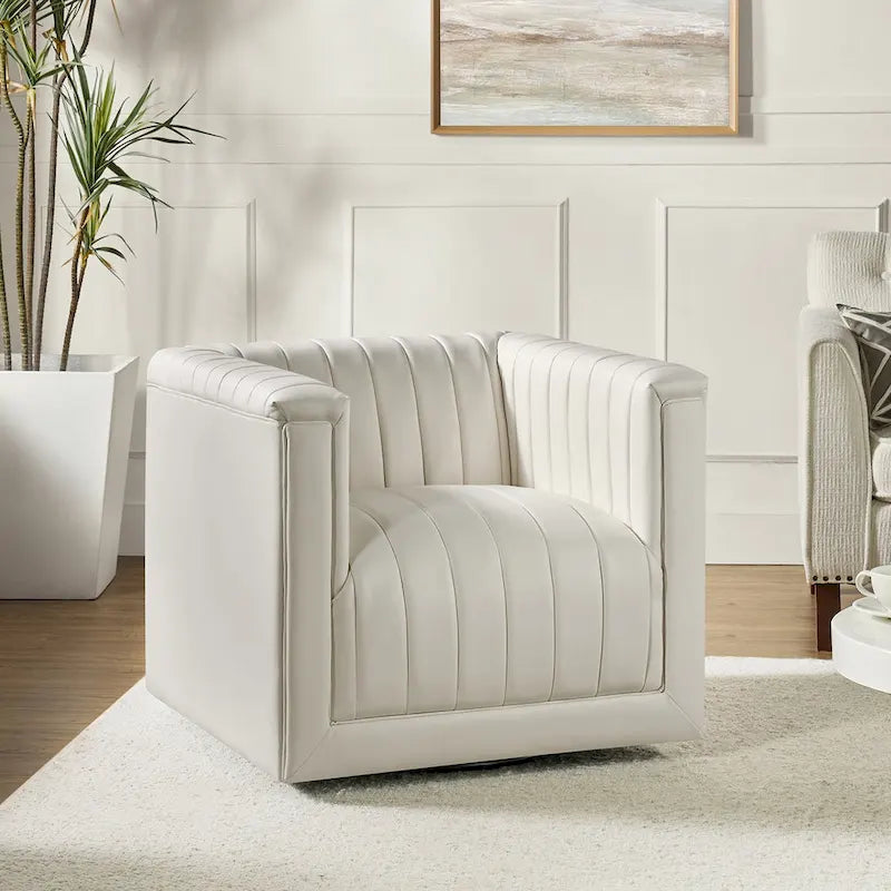 Fauteuil pivotant moderne en cuir tapissé