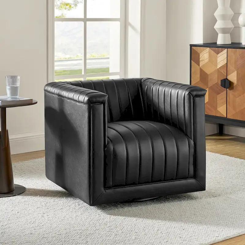 Fauteuil pivotant moderne en cuir tapissé