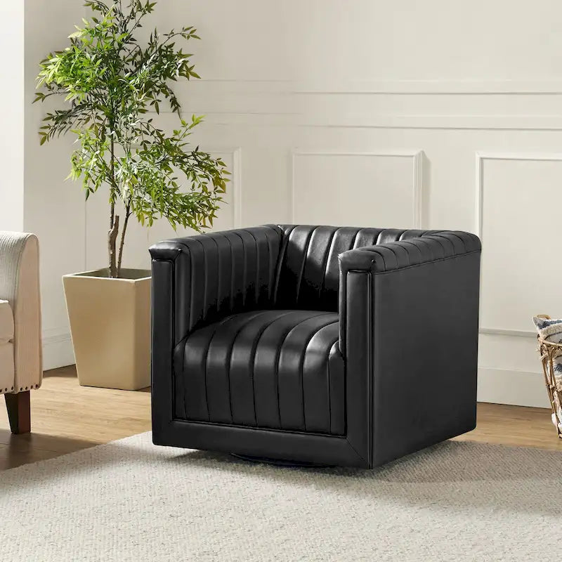 Fauteuil pivotant moderne en cuir tapissé