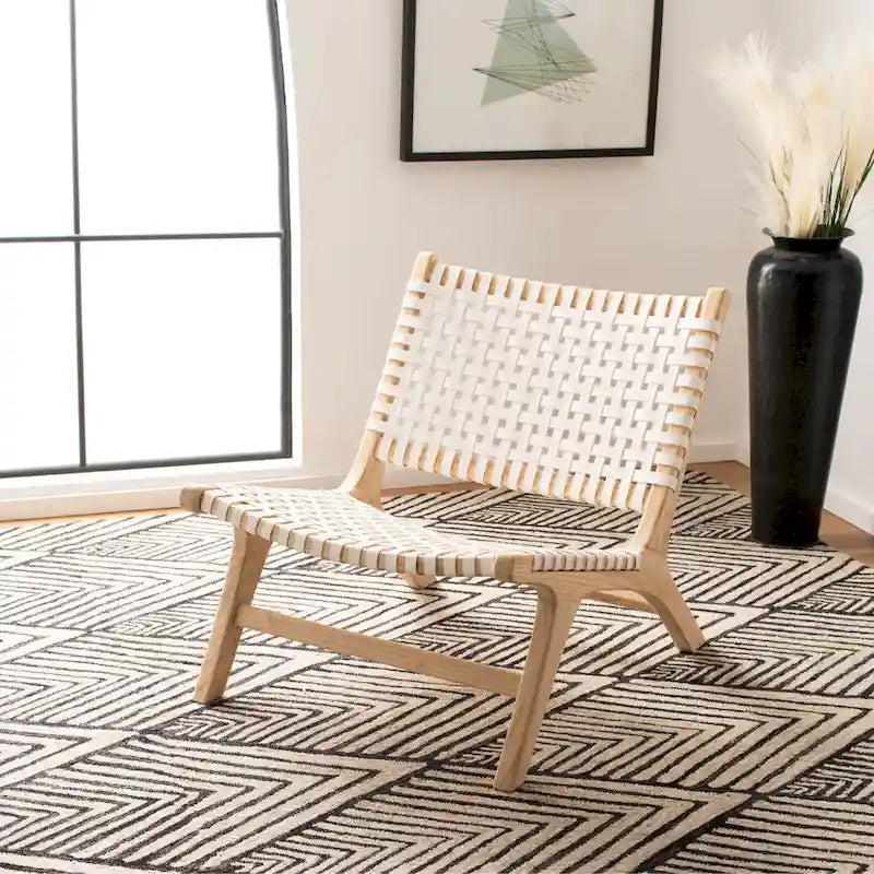 SAFAVIEH Theodora Leather Woven Accent Chair - 25.2 W x 31.5 L x 26.8 H - 25Wx31Dx27H