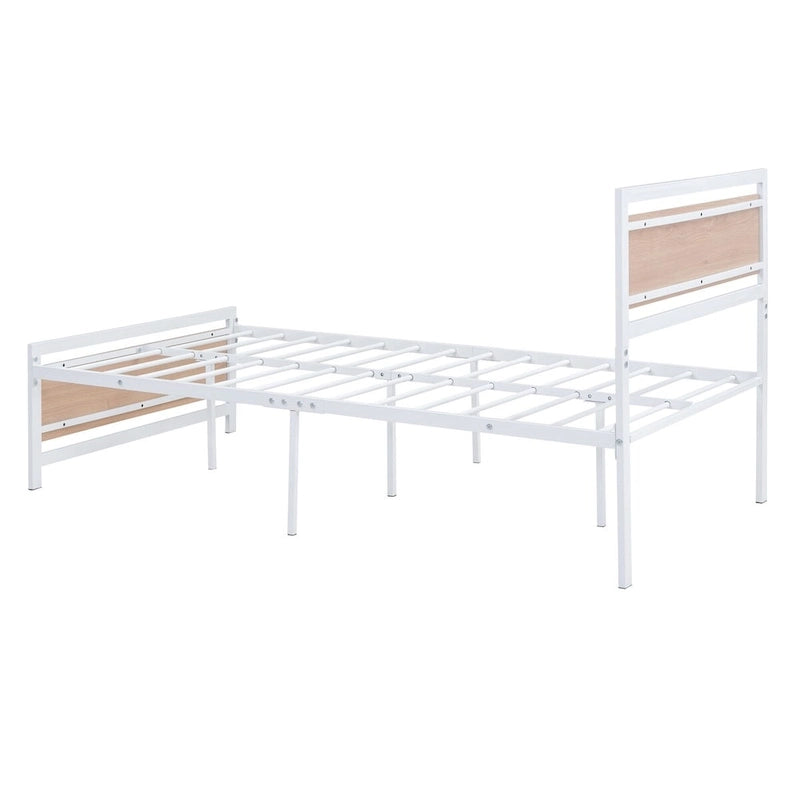 Lit plateforme une place, cadre de lit en métal et bois avec tête de lit et pied de lit